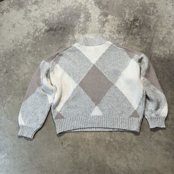 Ann Taylor Sweater L Argyle Harlequin Alpaca Wool Blend Drop Sleeve Earth tones - Picture 4 of 7